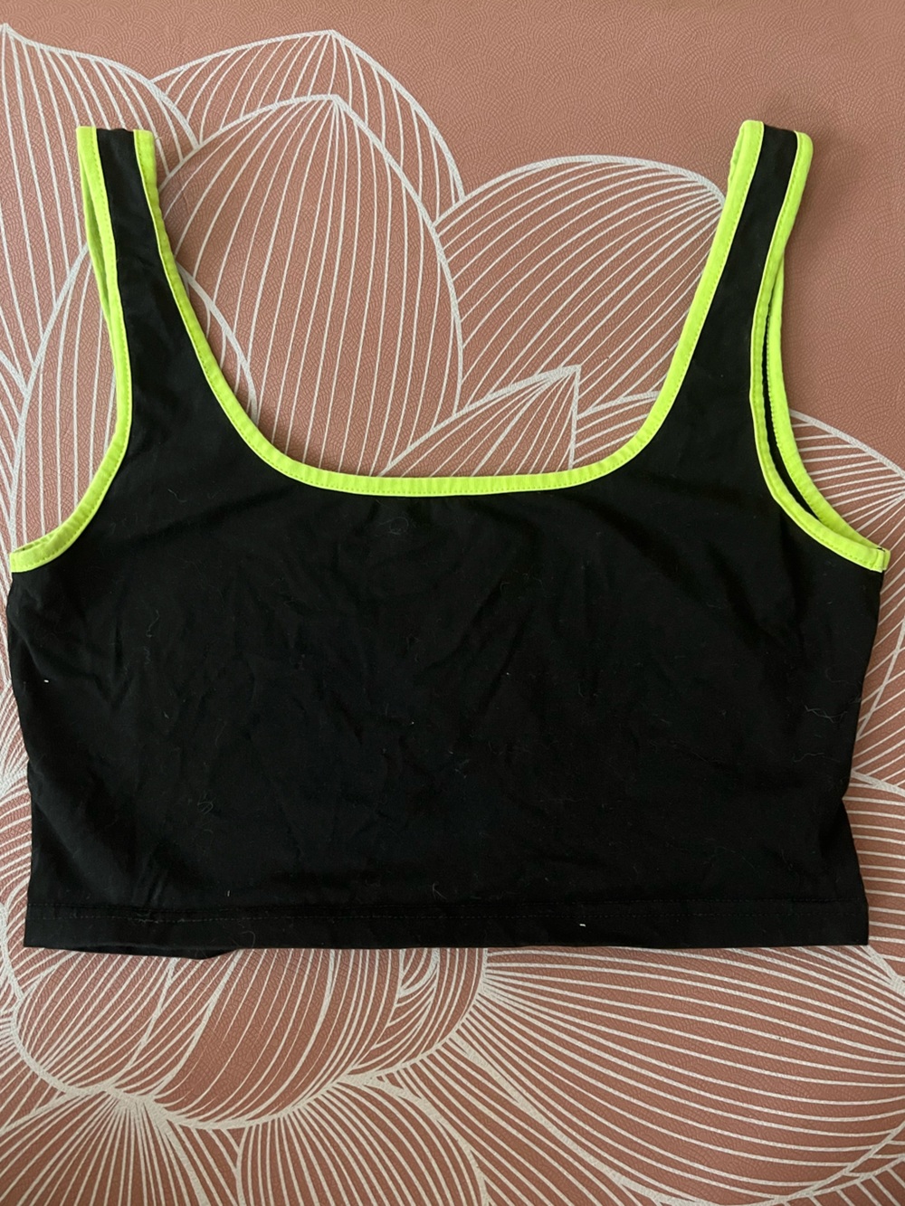 Black Crop Tank Top with Neon Lime Trim